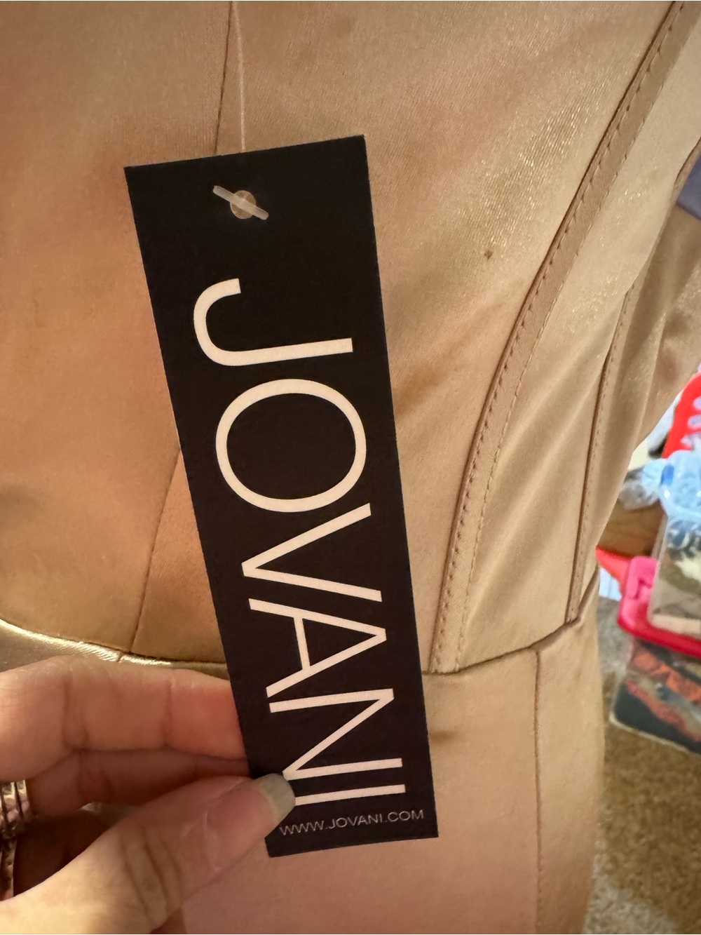 Jovani Champagne Satin Cocktail Dress